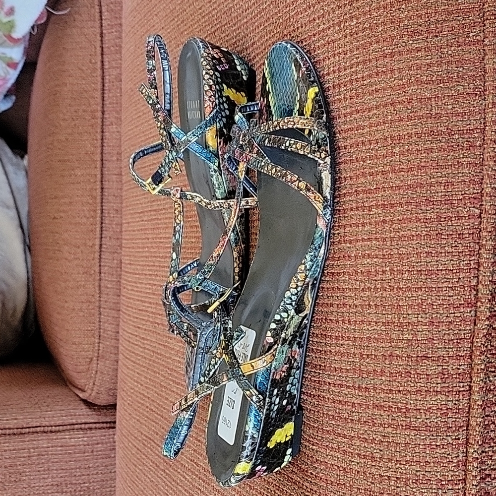 Stuart Weitzman Aqua Lizard Leather Sandals - Picture 7 of 8